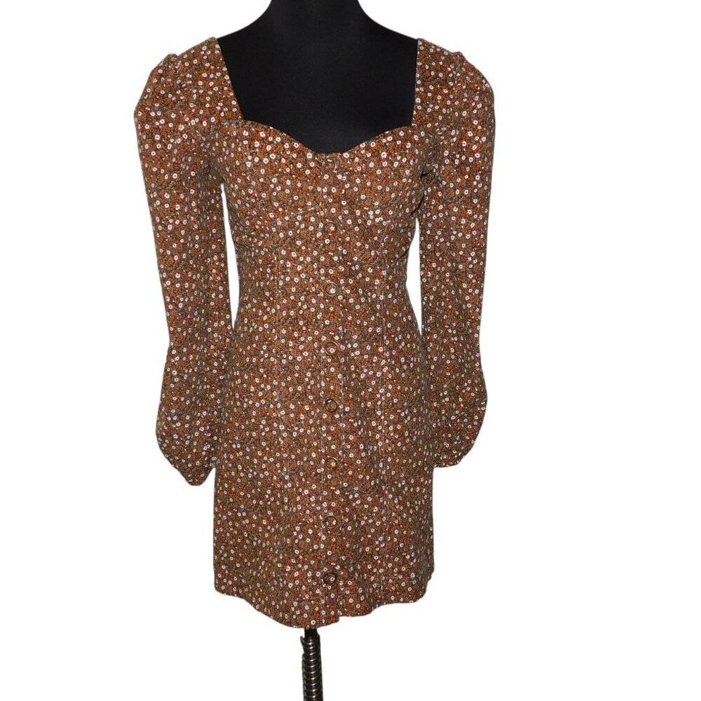 Free People Call Me Cord Mini Dress Size 4 Brown Floral
